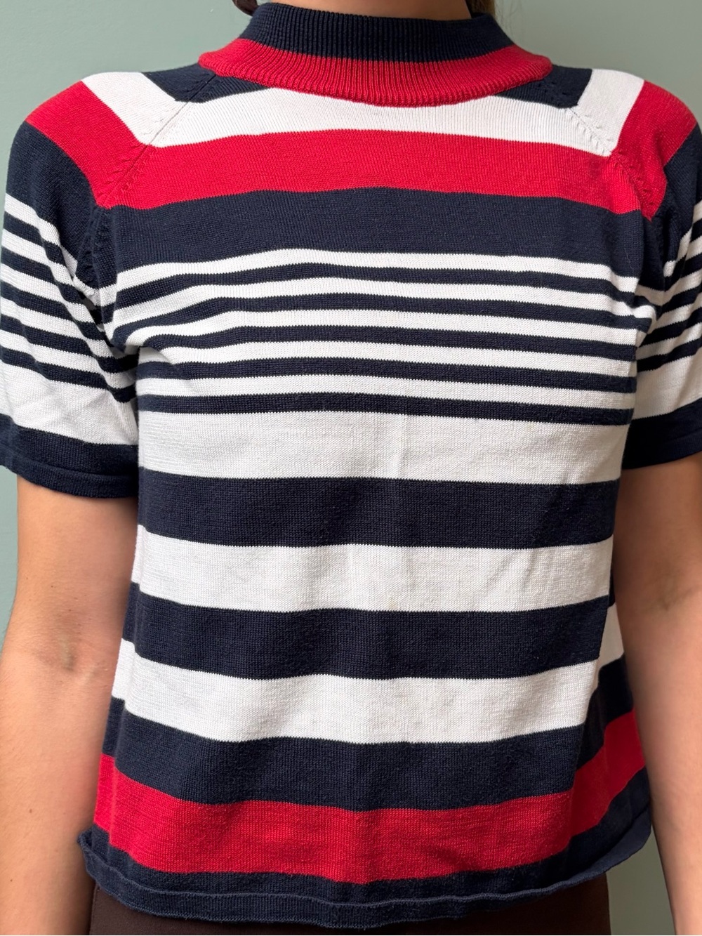 Teddi Red, White, & Blue (Navy) Striped Short Sleeve Blouse Sweater Tee